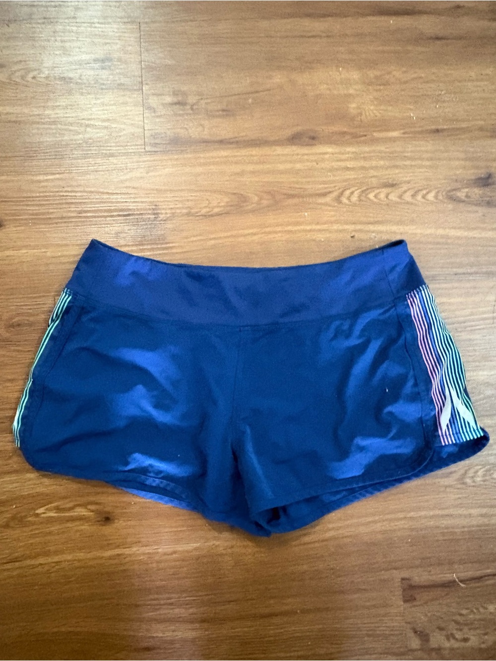 Vineyard Vines Navy Athletic Shorts with Rainbow Side Stripes
